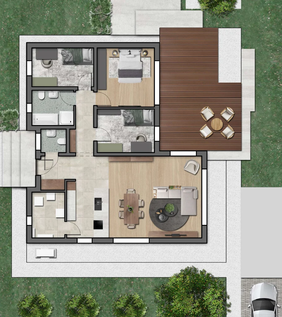 Bungalow-Grundriss als unverbindliches Planungsbeispiel